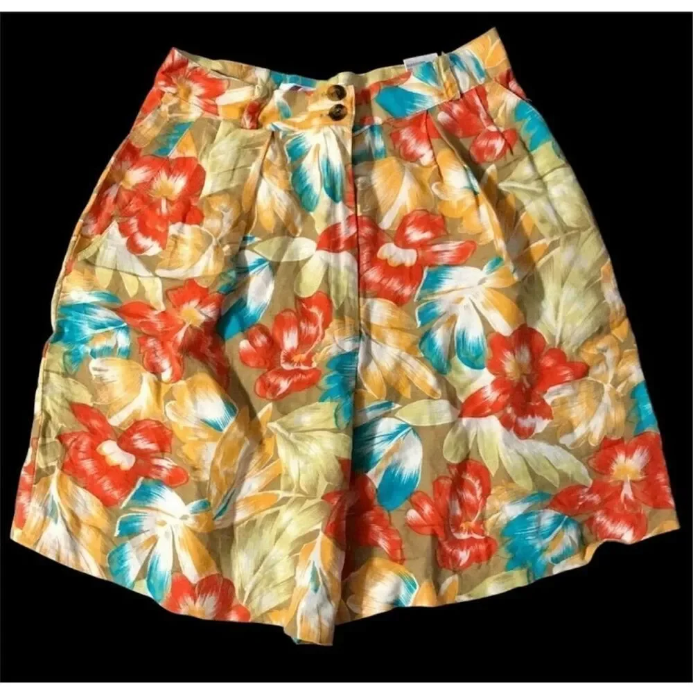 Vintage Chaus Linen Blend Shorts Sz. 16 High Waist Pleats Country Club Y2K